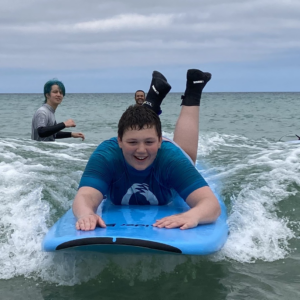 Three Bridges learners taking part in Surf Therapy sessions with The Wave Project, building confidence, emotional regulation and new skills in a supportive coastal environment.